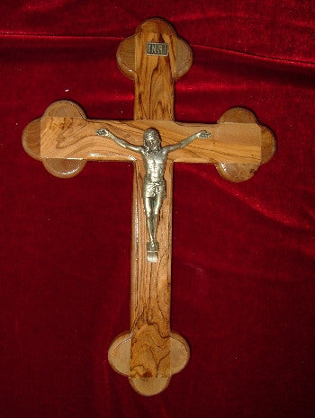 Hand Carved Olive Wood Celtic Style Crucifix with Beveled Edges