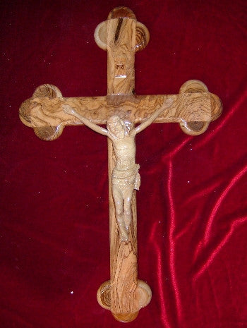 Hand Carved Olive Wood Celtic Style Crucifix with Beveled Edges