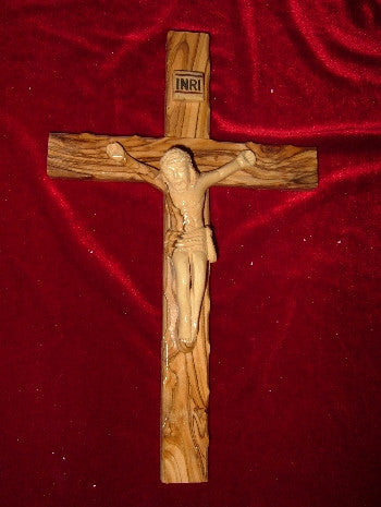 Hand Carved Olive Wood Crucifix with Bumbs on the Edges